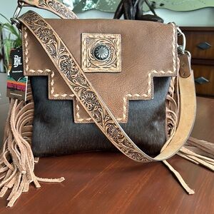 Red Dirt Hat Conceal Carry Genuine Leather & hair hide tote,tooled strap,concho